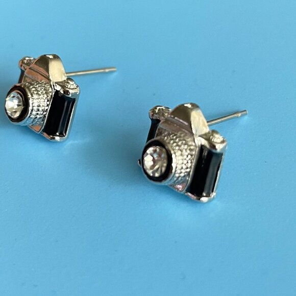 Black Camera Earrings/Stud-Post Earrings/Rhinestone Crystal/Photography Jewelry - Picture 3 of 8